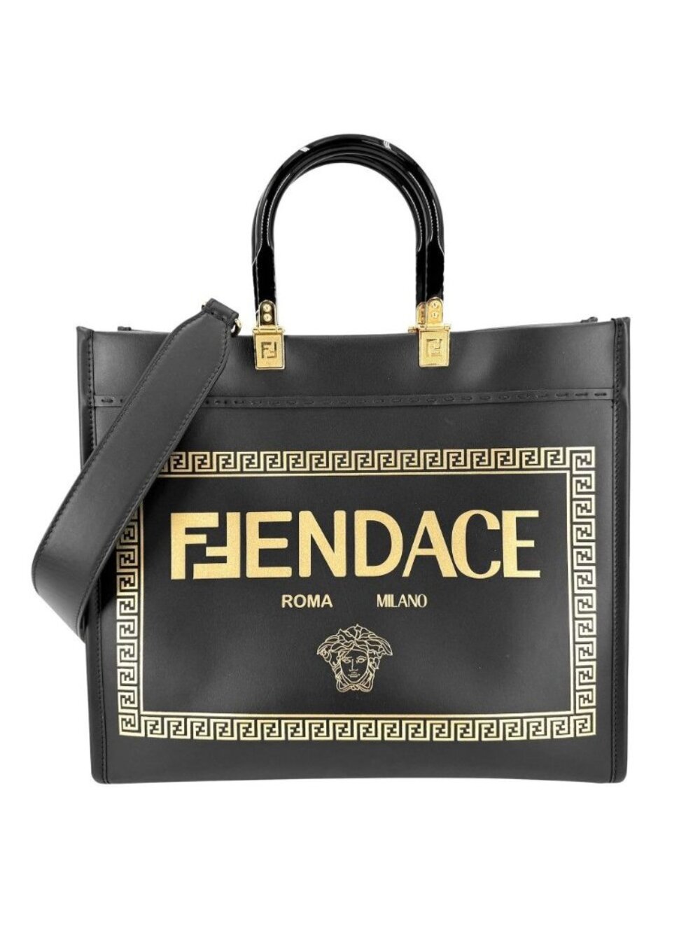 Fendi 2-Way Fendace Sunshine Shoulder Bag Tote Crossbody Versa Chi